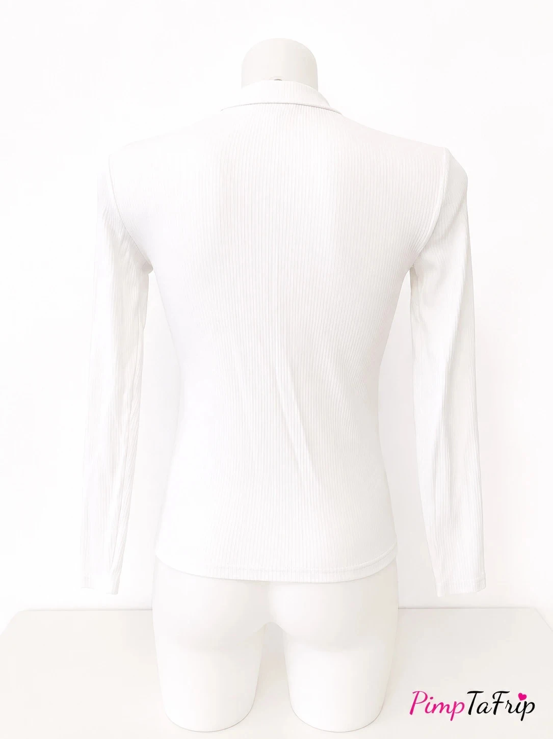 Dames langarm T-shirt Cache Cache wit geribbeld – Hoge hals – Maat S – photo 4